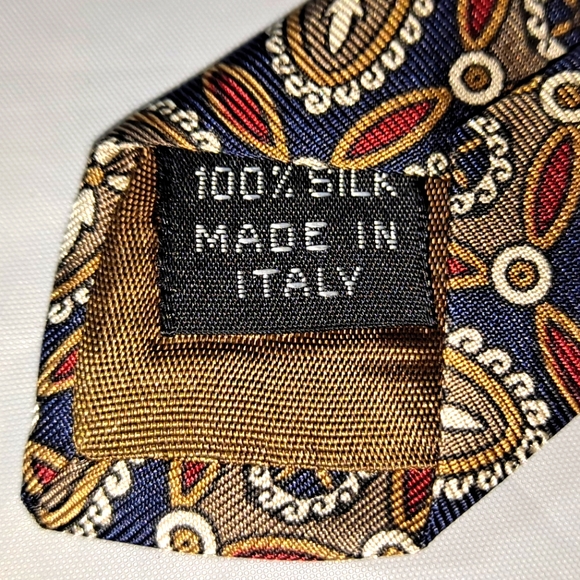 Vintage Isaco 💯 Silk Men's Necktie 57-60" x 3.5" Gold/Black/Burgundy Geometric - Picture 6 of 8